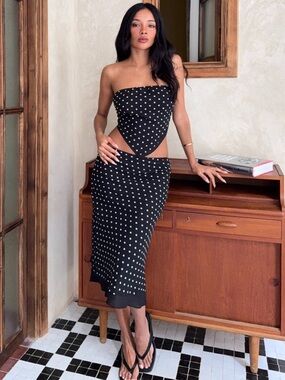 Mon Ami Black and White Polka Dot Midi Skirt Set